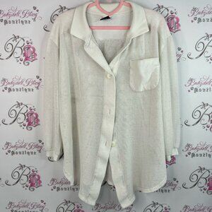 Second Wind cardigan button up mesh fishnet White Knit Top pocket